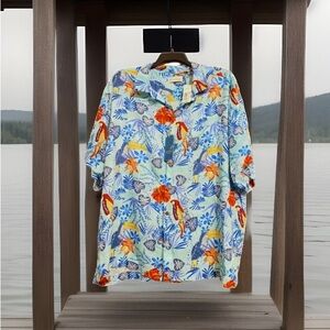 Floral Men’s Shirt Caribbean Size 3XB Teal Aqua Blue Tropical